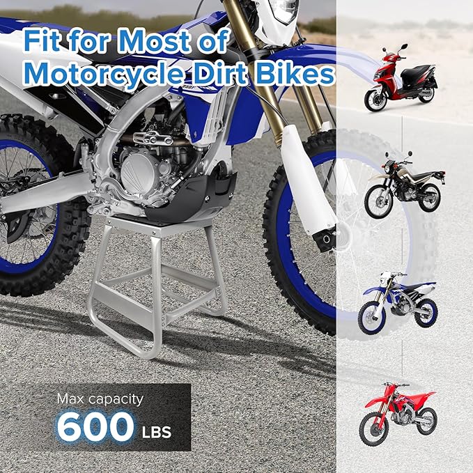 Donext Motorcycle Lift Stand Dirt Bike Stand Universal Panel Stand Moto Removable Maintenance Motocross Stand Hoist Lift Jack 600LB Capacity (Silver)