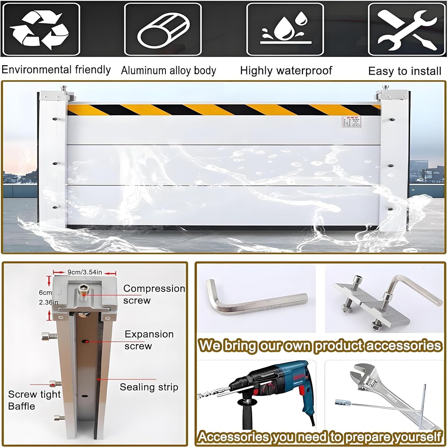 Flood Barriers for Home Exterior,Aluminum Alloy Outdoor Garage Doors Water Barriers for Flooding(H47.2Inch,L22FT)