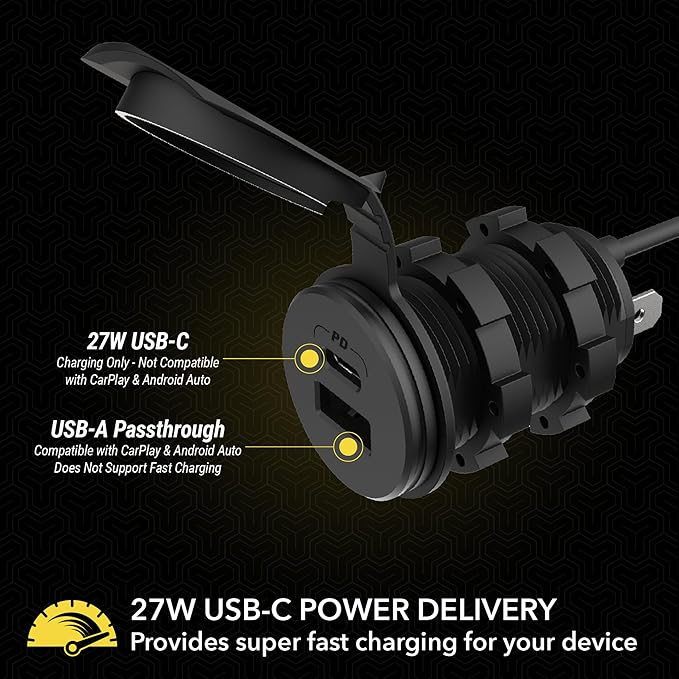Scosche CPPDRLK-SP PowerVolt 27W Dash Port USB PD 3.0 Type-C Car Charger Compatible w/ Apple CarPlay & Android Auto Passthrough with USB-A to USB-C Adapter, Charger Socket for Car, Truck, Motorcycle