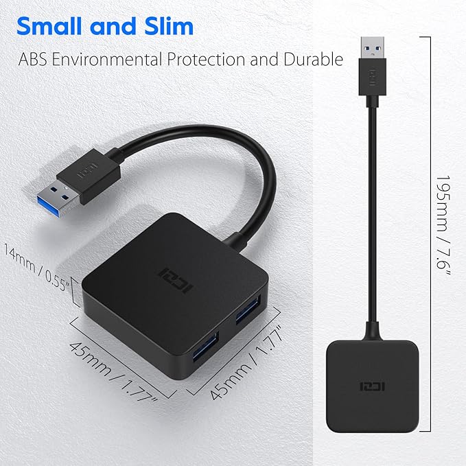 ICZI USB 3.0 Hub, 4 Ports USB Splitter Multiple Extender for Laptop, PC, MacBook, Mac mini, iMac, Surface Pro, Mobile HDD