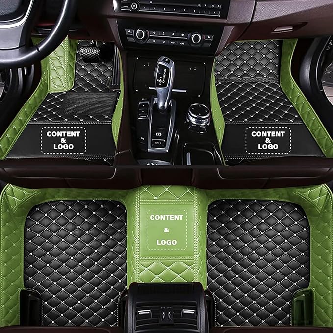 Custom Making Car Floor Mats for 95% Sedan SUV Sports Car Full Coverage Cute Men Women Pads Protection Non-Slip Leather Floor Liners (Red+Green Edge)