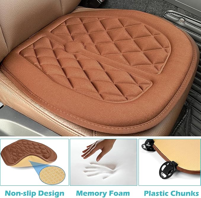 Big Ant Car Seat Cushion, Comfort Memory Foam Driver Seat Cushion Improve Driving View, Sciatica and Lower Back Pain Relief, Thick Seat Cushions for Car Home Office Chair, Wheelchair - Brown