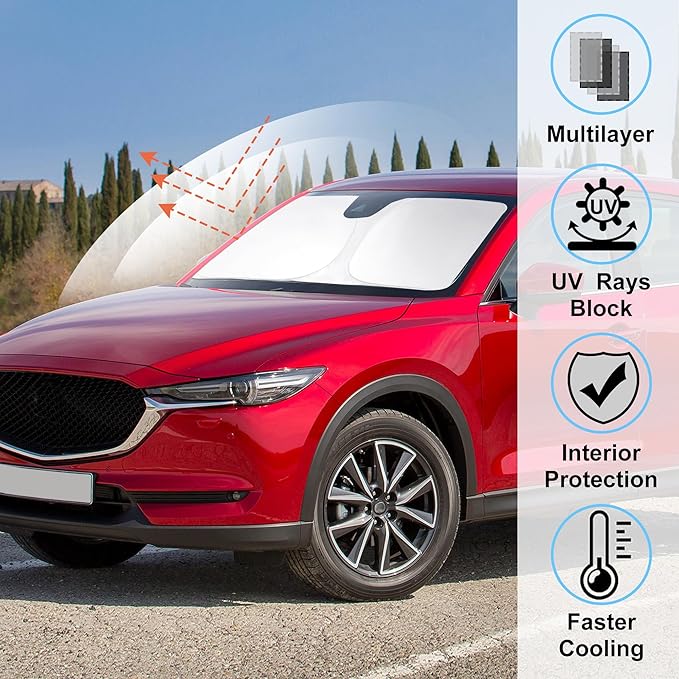 Windshield Sun Shade Custom Fit for 2017-2024 2025 2026 Mazda CX5 CX-5 Accessories Front Window Sunshade Shield Blocker Keeps Car Cool