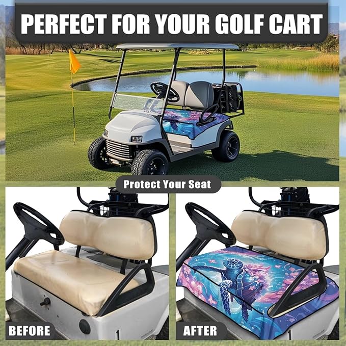 Biyejit Golf Cart Seat Covers with 4 Pockets Golf Cart Seat Towel Blanket Fits 2-Seat Golf Carts, Golf Cart Accessories
