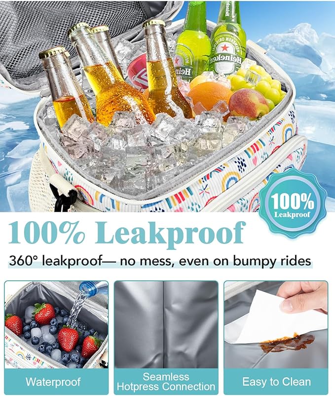 Insulated Lunch Bag for Men & Women, 9L Leakproof Lunch Box Soft Cooler Tote with 5 Pockets, 600D Oxford, EVA Lining, Adjustable Strap for Work, Picnic, Beach&Travel-Corduroy Rainbow