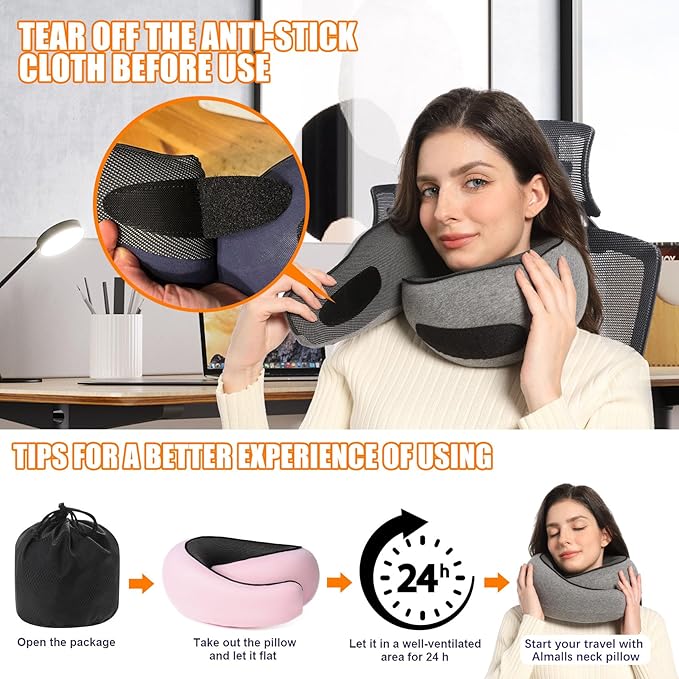 Travel Pillow Memory Foam Neck Pillow Support Pillow,Luxury Compact & Lightweight Quick Pack for Camping,Offices,Sleeping Rest Cushion,Portable Plane Accessories