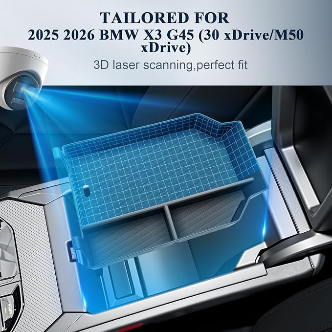 BIBIBO 2025 2026 X3 Center Console Organizer for 2025 2026 BMW X3 G45 (30 xDrive/M50 xDrive) Console Tray 2025 2026 BMW X3 G45 Insert Glove Pallet Organizer
