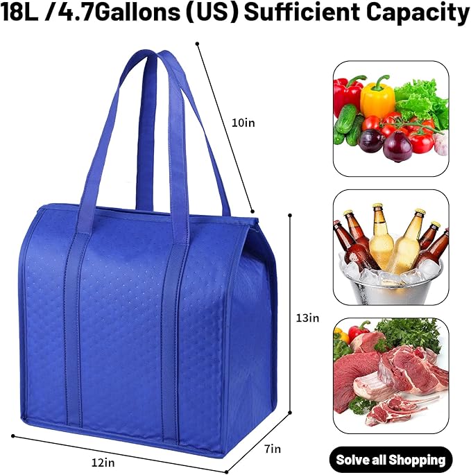 Insulated Grocery Bags with Zippered top Frozen Food Shopping Groceries Travel Insulated Tote Cooler Thermal Bags