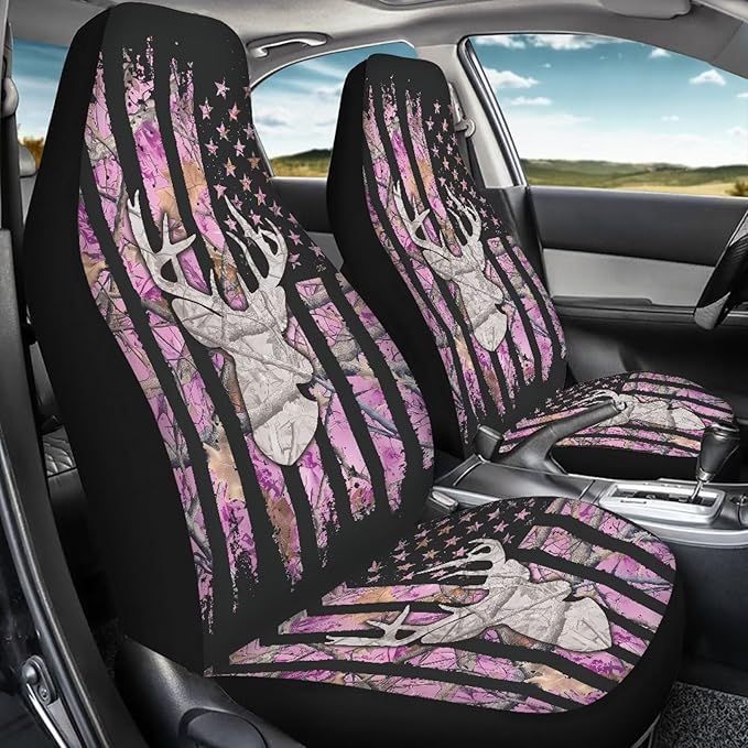 KEIAHUAN Car Seat Covers Pink Front Saddle Blanket Rear Split Bench Protection Cover Soft and Comfortable Automotive Accessories Fit Most Cars, Sedan, Truck, SUV and Van, Branch Camo Hunting