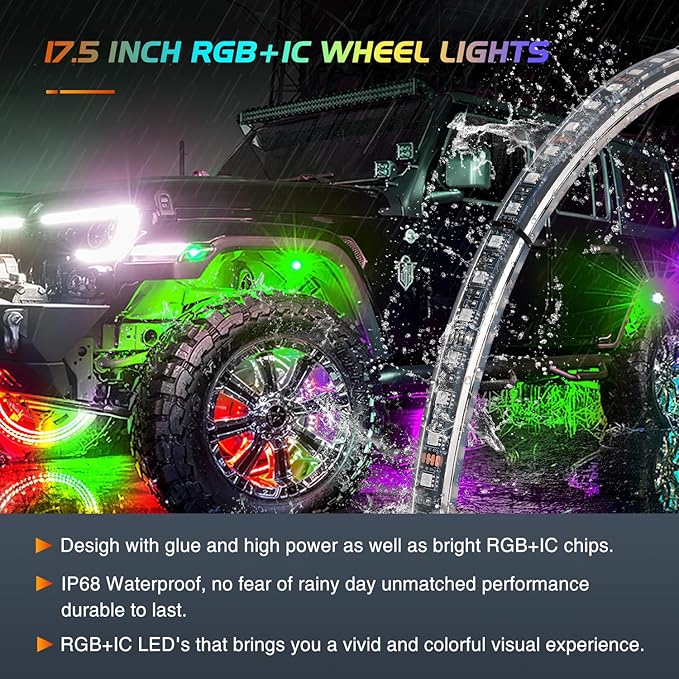 Nilight 4PCS 17.5inch Double Row Wheel Ring Lights Dream Color with APP and Remote Control Neon Lights w/Turn Signal and Braking Function Dual Row for Car Van SUV Truck