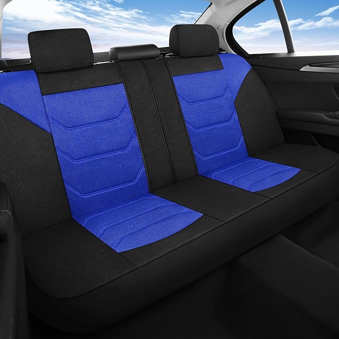 3D Air Mesh Car Seat Cover Full Set Washable and Breathable Premium Cloth Automotive Vehicle Seat Covers for Cars Interior, Universal Fit for Most Cars, Sedan, Truck, SUV(Black/Blue)