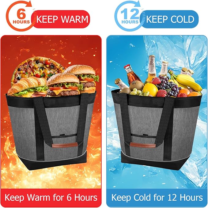 Insulated Cooler Bag Leakproof Thermal Insulation Collapsible Cooler Tote with Zippered, Reusable Cooler Bags