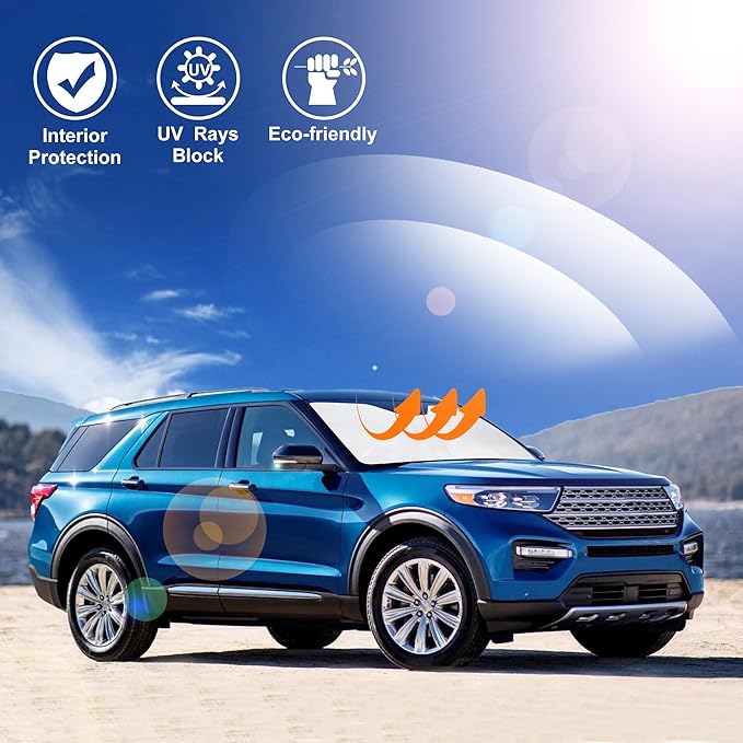 Windshield Sun Shade Fit for 2020-2024 2025 2026 Ford Explorer SUV, ST XLT, Limited, Platinum Accessories Foldable Sunshade Sun Visor Protector Keep Car Cool