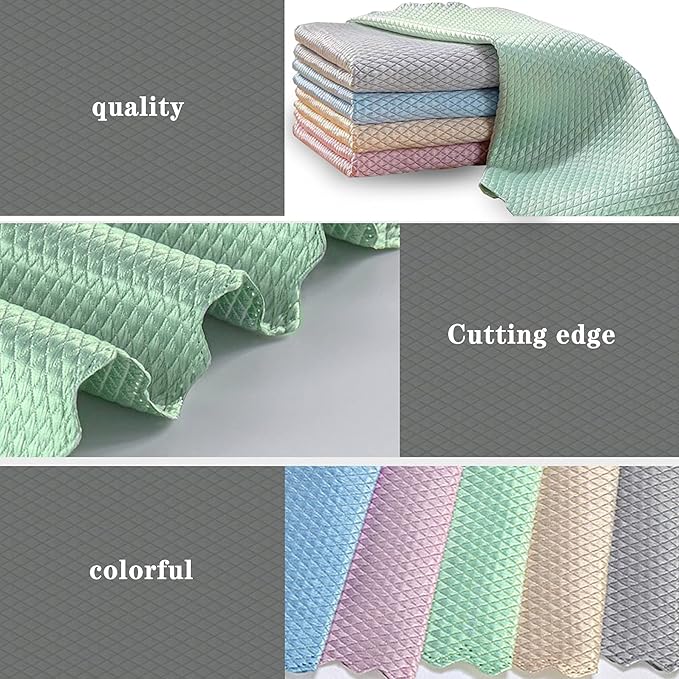 5Pcs Nanoscale Cleaning Cloth, Easy Clean Cloth, Fish Scale Microfiber Easycleanco Cloth, Reusable Lint Free Rags for Glass No Watermark or Streaks, Dishes, Mirrors (5 Colors,15.7 in x 11.8 in)