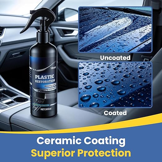 Plastic Restorer for Cars, Highly Concentrated Ceramic Coating Back to Black Auto Exterior and Interior Trim Scratch Remover on Plastic, Vinyl & Rubber, 300ml