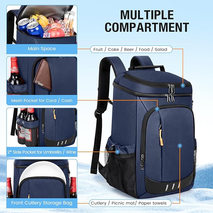 Cooler Backpack - 40 Cans Insulated Leak Proof Backpack Cooler Portable Picnic Camping Beach Hiking BBQ Picnic Bag for Men and Women -Blue