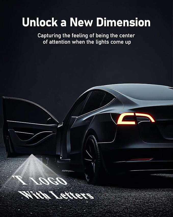 LOWEEY 4K Car Door Lights Logo Projector, Premium Accessories Compatible with All Tesla Model Y Juniper Model 3 Highland X S, OEM Style Ultra-Bright No Fade 3D Laser Puddle Welcome Ghost Light(2 Pack)