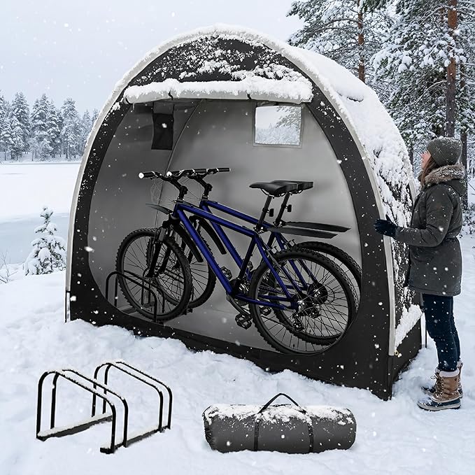 Bike Tent with Bicycle Racks Outdoor Portable Bicycle Storage Sheds with 210D Oxford 800ppm Waterproof for 2/3 Bikes, Covers Shelter for Motorcycle, Garden Tools, Lawn Mower