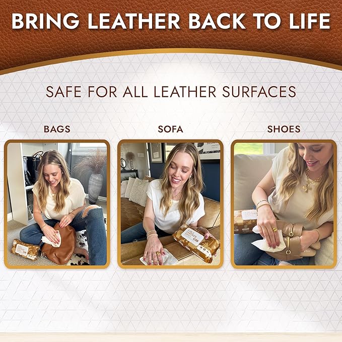 Air Jungles 3in1 Leather Wipes 140 Count, Extra Large 8" x 10" Size, Clean Condition Protect Wipes for Vinyl and Leather Apparel Furniture Auto Car Interior Shoes Boots Bags