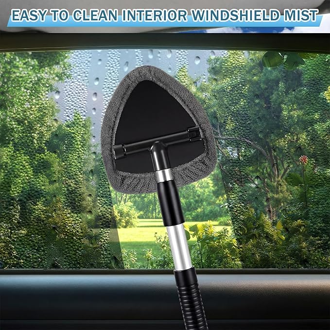 FoldTier 8 Pcs Car Windshield Cleaner Kits with Extendable Handle, 5 Microfiber Towel Pads, 1 Brush, 1 Empty Spray Bottle for Auto Glass Wiper Suvs Rvs & Home Windows (Grey)