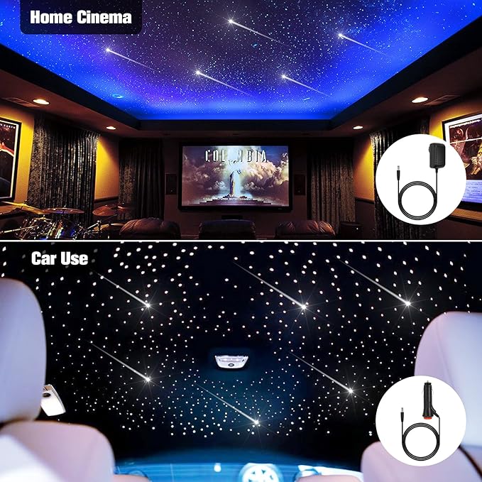 CHINLY 32W Meteor Twinkle 800pcs 13.1ft 0.03in Star Headliner Fiber Optic Lights kit+Shooting Stars Light kit,Music Mode Bluetooth APP Control Remote,RGBW Star Lights for Headliner/Ceiling/Theater