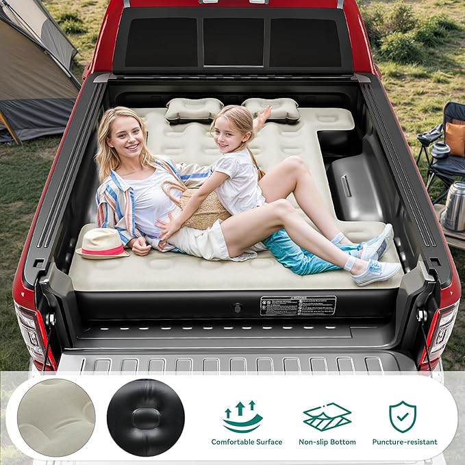 YITAHOME Truck Bed Air Mattress for 5.5-5.8 ft Full-Size Short Truck Beds, Inflatable Car Mattress Bed with Pump, Pillows, Carry Bag & Repair Kit for Outdoor, Travel, Camping (Black&Gray)
