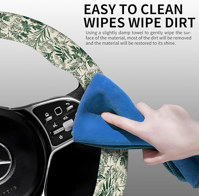 Elastic Car Steering Wheel Cover, Universal 20 inch Non-Slip Breathable Neoprene Steering Wheel Protector, Car Accessories for Women Men Fit Auto, Suvs, Truck Green Floral