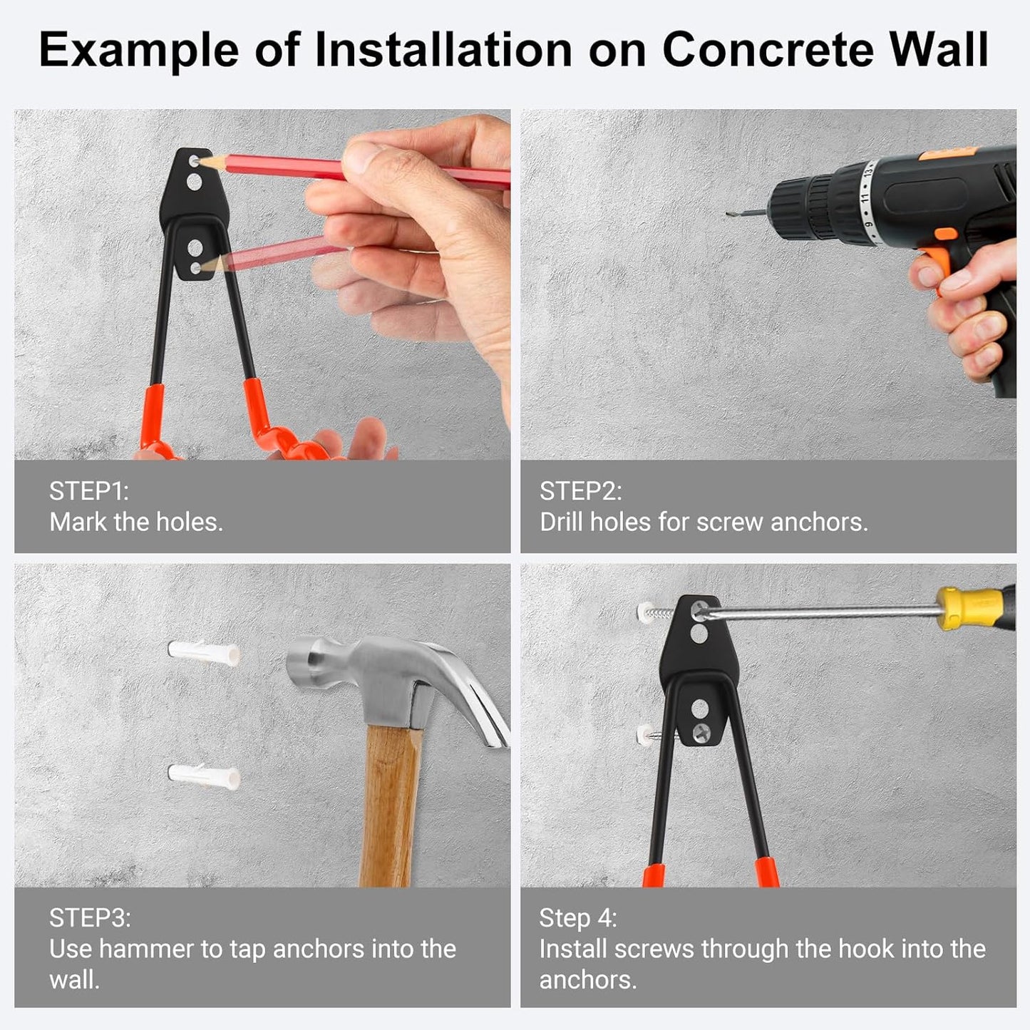 Wall Mounted Garage Hooks Tool Organizer, 10 Inch Garage Storage Hook Heavy Duty Utility Wall Hangers Orange for Ladders, Hose, Garden Tools, Set of 4