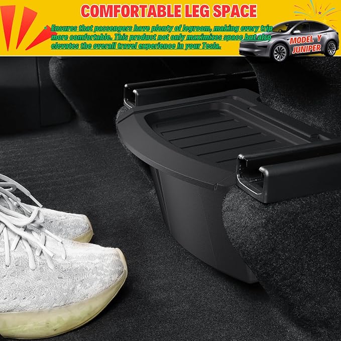 2026 Model Y Juniper Trash Can Back Seat Compatible with New Tesla Model Y Juniper Rear Center Console Floor Organizer Storage Box with Lid Garbage Can - TPE, Black