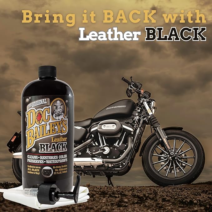 Doc Baileys Leather Black Care -Premium Quality All In One Leather Cleaner, Conditioner, Waterproofer & Protectant - For your Car, Bike, Horse Tack, Home Decor and Other Leather Needs 32oz Bottle