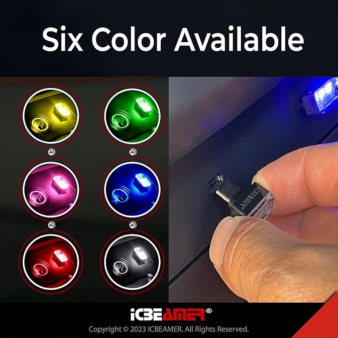 ICBEAMER Type C Adapters Atmosphere Light 1-Pack (White) | Universal Plug-in Miniature LED Night Light for Car Interior and Trunk Ambient Lighting, Easy Installation, Energy Efficient