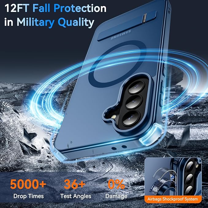 OWKEY for Samsung Galaxy A37 5G Case with Stand, Magnetic Shockproof Case Fit for Magsafe Translucent Matte Cover for Samsung A37, Blue