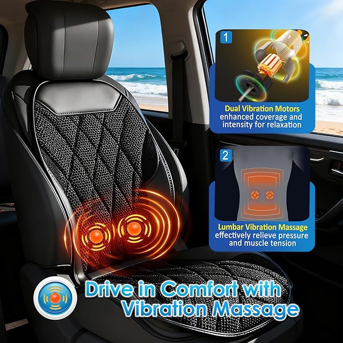 3-in-1 Smart Climate Control Car Seat Cushion Comfortable Massage Cooling Seat Cover for Car Front Seat, 16 Fans Ventilated Cooling Seat Cushion for Car Fit All Season 1 Pack Seat Cooler (Black-1)