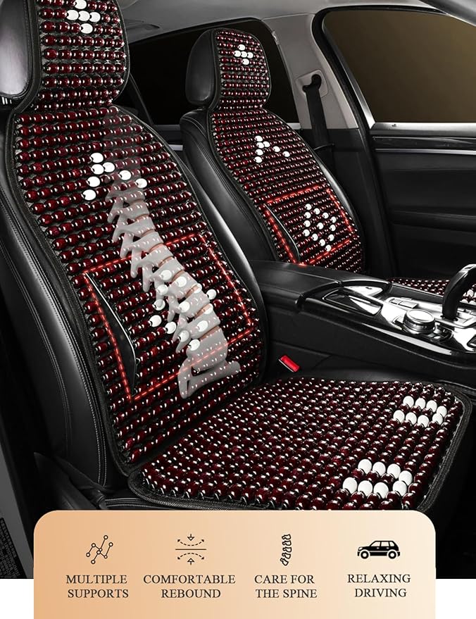 Wood Beaded Car Seat Cover Massaging Breathable Cooling Natural Wood Bead Cushion Universal Fit for Sedan, SUV & Truck. The Ergonomic Lumbar Support Can Relieve Painful from Long Trips