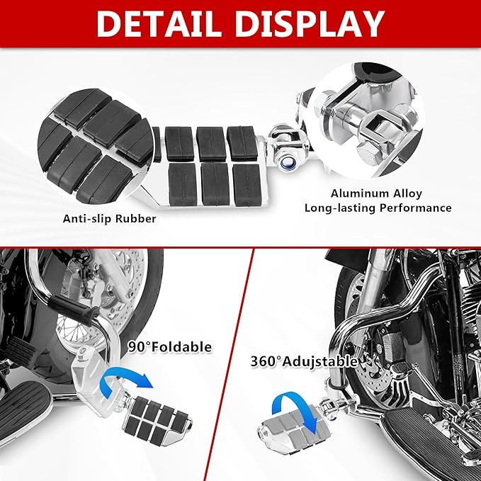 Motorcycle Clamp-on Highway Pegs Universal Adjustable Engine Guard Foot Rests w/Mount Clamp Kit For Most Motorcycle Models with 25mm 32mm 34mm Crash Bar Tube Accessories(Chrome Style)
