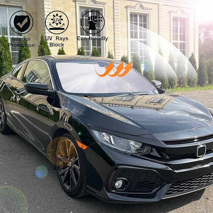 Windshield Sun Shade Custom Fit for 2016-2021 Honda Civic Accessories Sunshade Protect Car from Sun Rays & Heat Damage Keep Cool