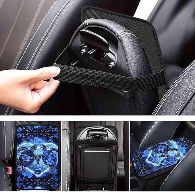 Flower Sea Turtle Car Armrest Pad Soft Automotive Center Console Arm Rest Protector Cover Universal Car Interior Accessories Decor