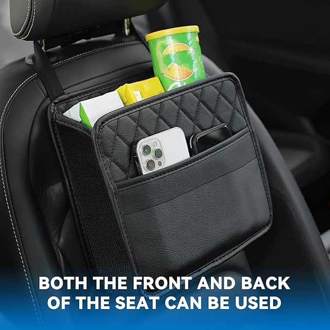 Car Back Seat Organizer, Waterproof PU Leather Car Seat Back Hanging Bag, Multifunctional Car Storage Bag Vehicles Interior Accessories for Adults, Universal for Most Cars (Black)