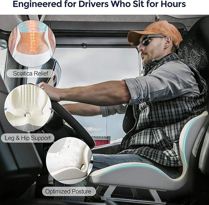 Seat Cushion for Office Chair Car, L-Shaped Ergonomic Seat Cushions,Memory Foam Orthopedic Cushion with Coccyx Hollow,Lumbar Support & Tailbone Pain Relief for Car, Truck, Gaming Chair,Beige & Gray
