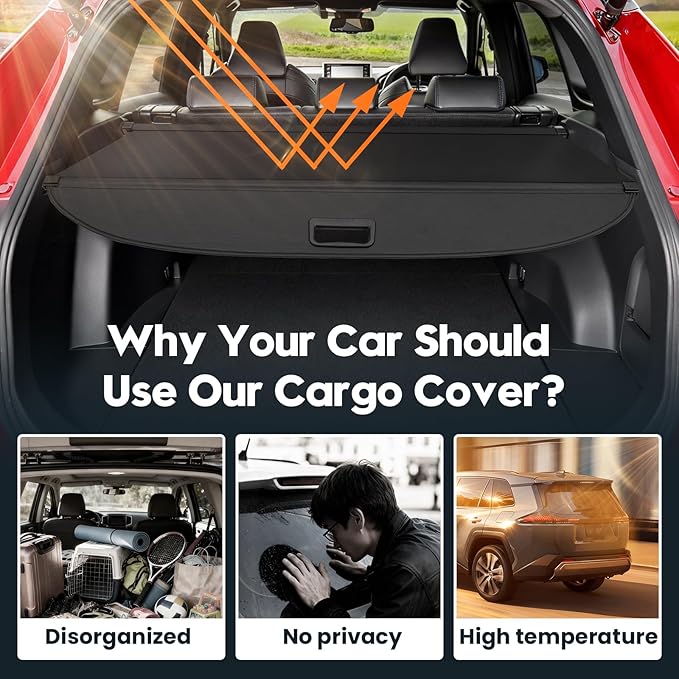Powerty Retractable Cargo Cover for 2019-2025 Toyota RAV4, Canvas Texture Trunk Cover Privacy Screen Rear Security Shade for RAV4 Accessories (with Extented Cover)