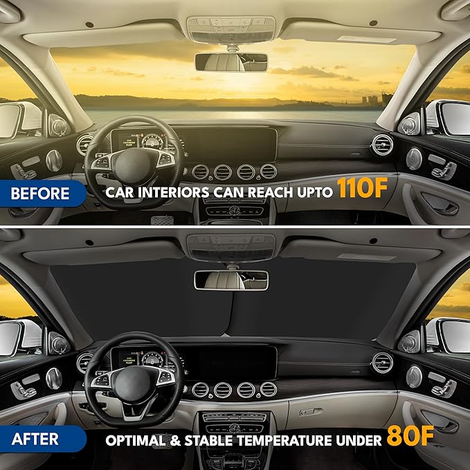 EcoNour Car Windshield Sun Shade Foldable, 2 Piece Car Sunshades Reflect UV Rays and Heat, Front Windshield Sunshade for Car Window and Interior Protection, Medium 31 x 28 Inches