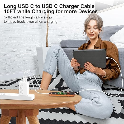 100W USB C Charger Block,Super Fast Charging Station/10ft USB C Cable Cord Long, 65W Type C Laptop Adapter for MacBook Pro/Air/iPhone 17 16 15 Pro Max/Samsung Galaxy S26 S25 S24 S23 S22 S21 Ultra/Plus