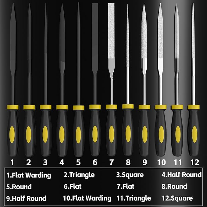 KJE 13PCS Needle File Set, Small File Set Includes 6PCS Diamond File, 6PCS Metal File, Cleaning Brush & Carrying Case for Precision Metal, Jewlers, Wood, Leather and Plastic