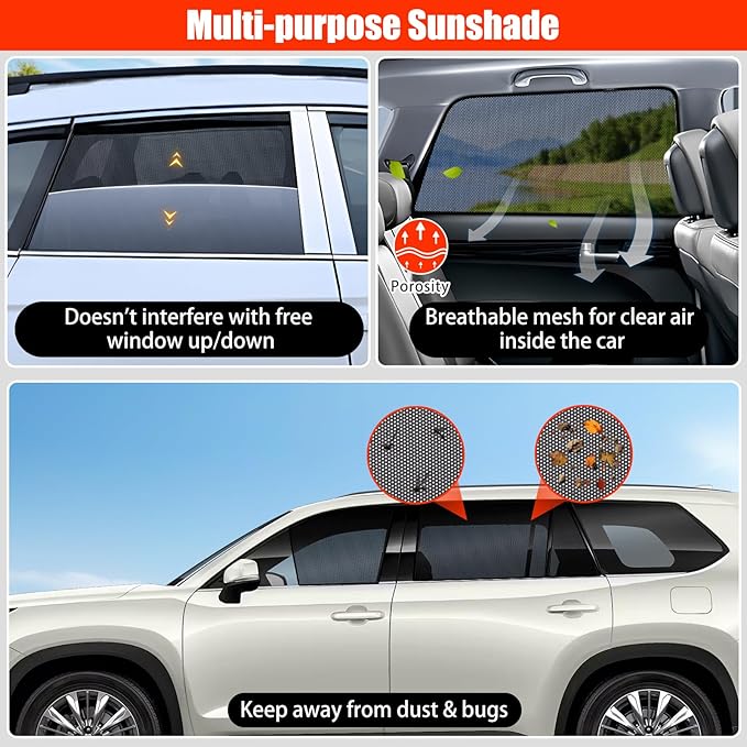 XCBYT Car Window Shades for 2021-2025 Highlander Sun Shade for Car Baby Side Window with Breathable Mesh Blocking 99% UV Glare and Privacy Protection Safe Driving for Napping Camping (4 PCS)