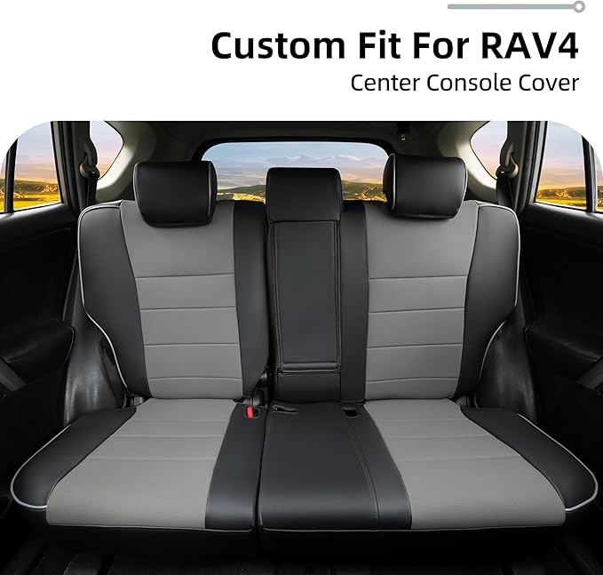 Lolcar Rav4 Seat Covers Custom Fit for Toyota Rav4 LE(NOT for Hybrid) 2013 2014 2015 2016 2017 2018,Leather Car Seat Cover for Trucks SUV Full Set,Faux Leather (Black/Gray)