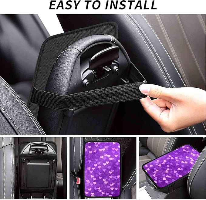 Heart Purple Car Center Console Cover Universal Car Armrest Cover Waterproof Auto Armrest Seat Box Mat Protector Decoration Car Center Console Cushion Pad for Most Vehicle SUV Truck