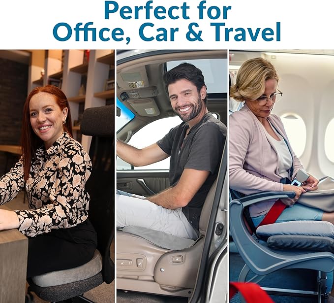 ComfiLife Premium Comfort Seat Cushion - Non-Slip Orthopedic 100% Memory Foam Coccyx Cushion for Tailbone Pain - Cushion for Office Chair Car Seat - Back Pain & Sciatica Relief (Gray)