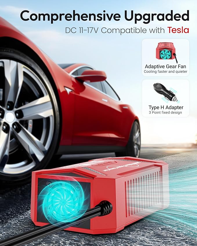 BESTEK Pure Sine Wave Power Inverter - 300W Car Plug in Charger Outlet DC 12V to 110V AC - Cigarette Lighter Adapter 4.8A Dual USB Fast Charging Ports for Laptop - Aluminum Housing - Red
