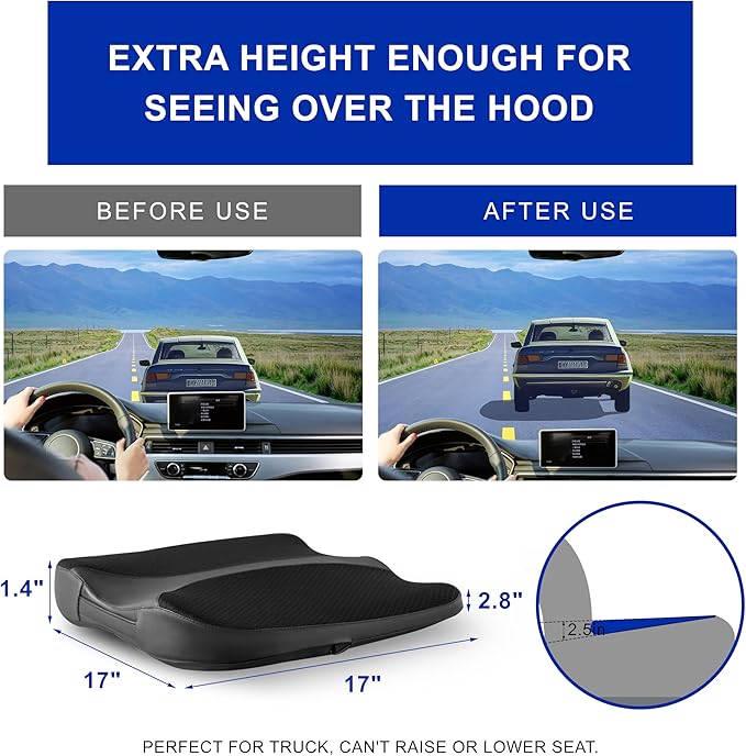 Car Seat Cushion for Driving – Memory Foam Adults Booster seat for short drivers, Tailbone / Lower Back Pain Relief, Improve Driving Vision – Non-Slip, Comfortable, Breathable , for Car, Office, Home.