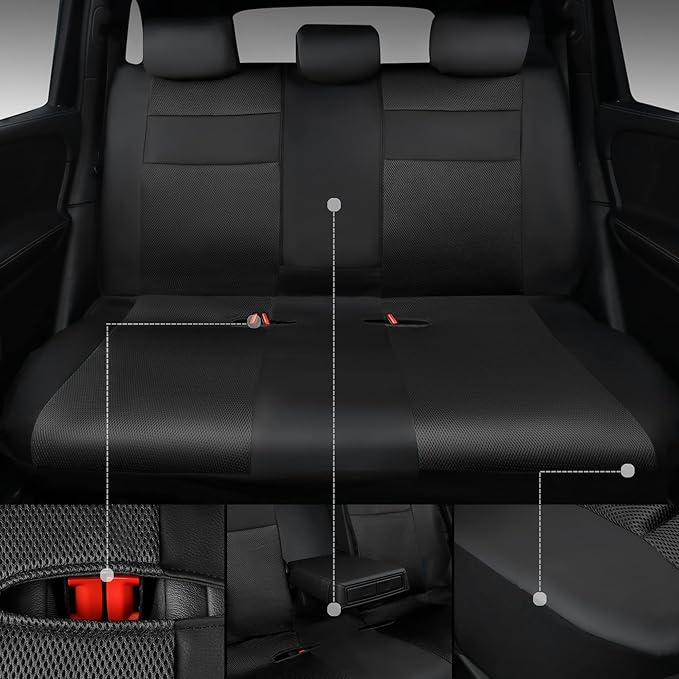 CAR PASS Breatherable Air Mesh Car Seat Covers Full Set, 3D Foam Back Support Automotive Seat Covers, All Season Car Seat Cover Fit Automotive,SUV,Sedan,Van, Airbag Compatible (Black)